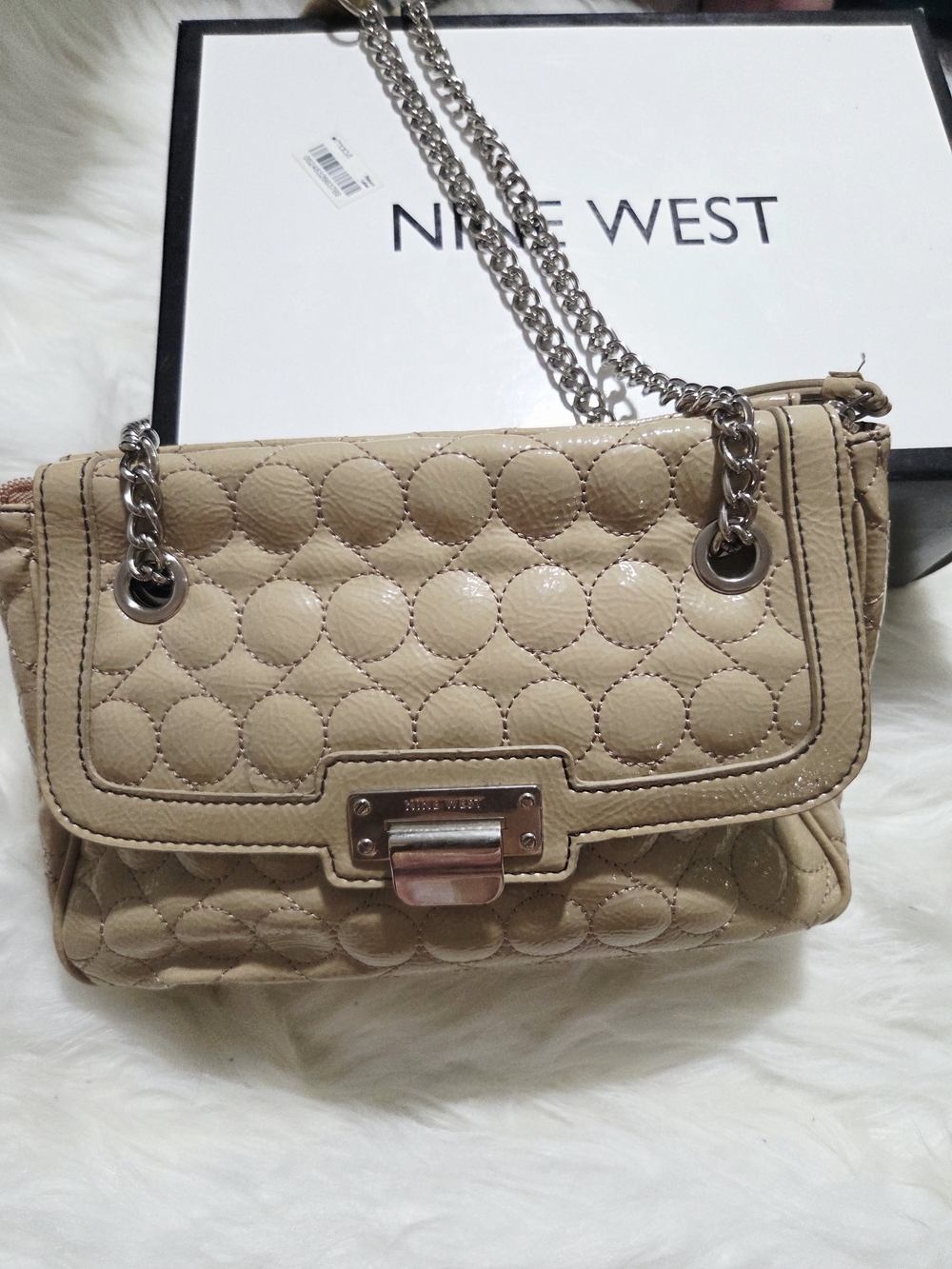 Nine West Taupe Quilted Chain Shoulder Bag